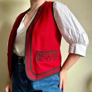 Red and black embroidered wool vest
